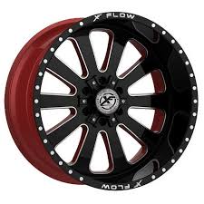 26X14 5-127/5-5.00/5-139.7/5-5.50 -76 78.1 XFX302 FLOW GLOSS BLK & MILLED RED INNER