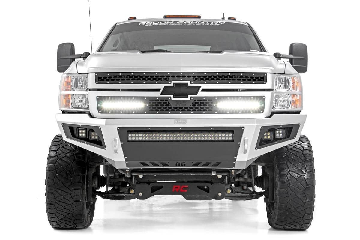 CHEVY MESH GRILLE W/ DUAL 12IN BLACK SERIES LEDS (11-14 SILVERADO HD)
